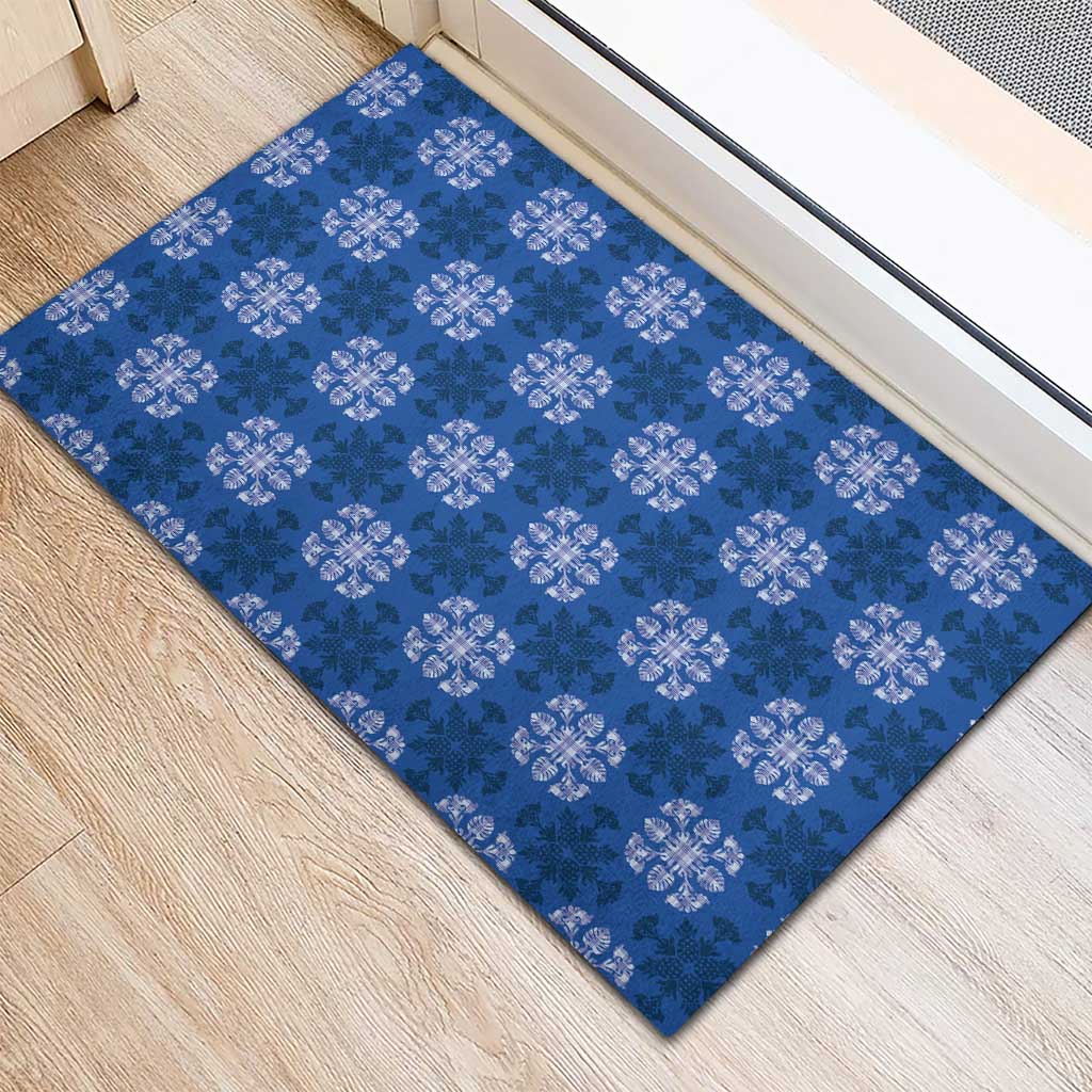 Royal Blue Hawaiian Quilt Rubber Doormat Hawaii Pineapple Monstera Palaka Motifs LT14 - Polynesian Pride