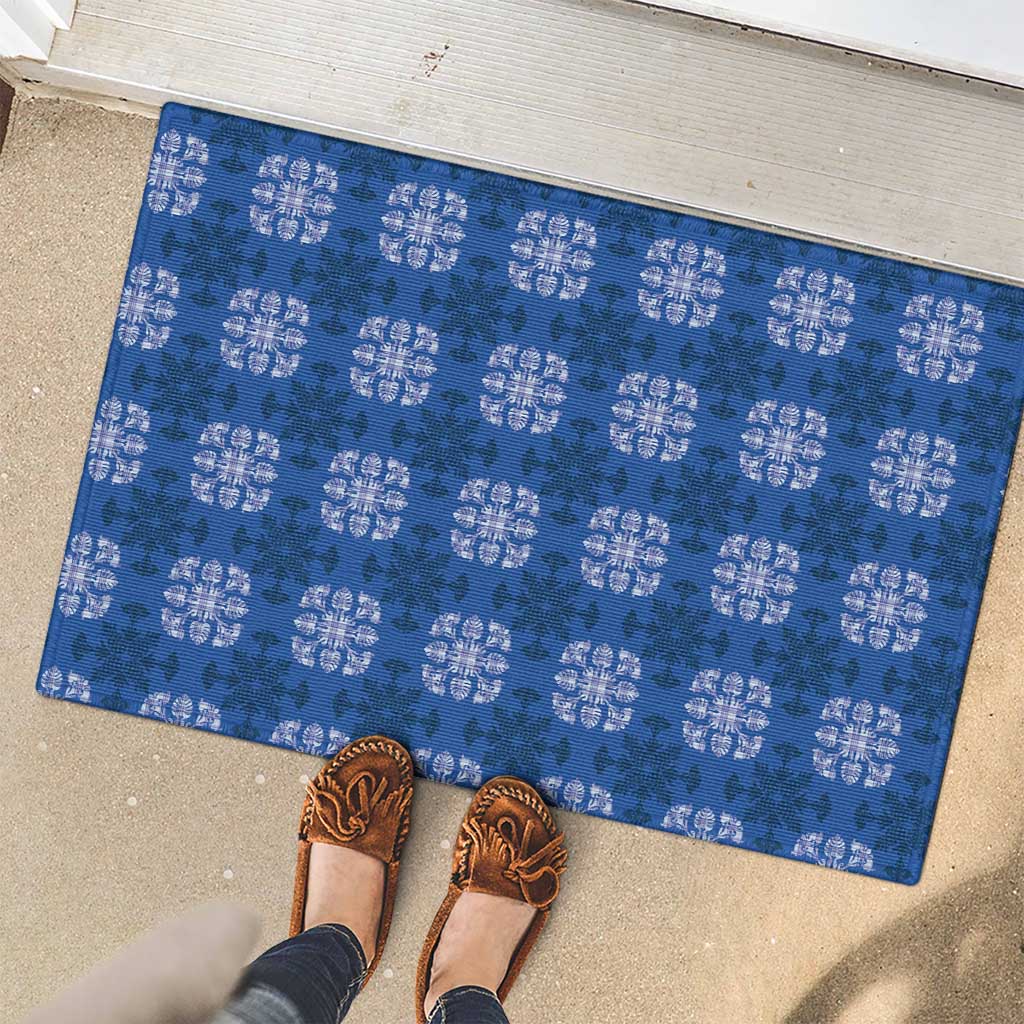 Royal Blue Hawaiian Quilt Rubber Doormat Hawaii Pineapple Monstera Palaka Motifs LT14 - Polynesian Pride