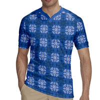 Royal Blue Hawaiian Quilt Rugby Jersey Hawaii Pineapple Monstera Palaka Motifs LT14 - Polynesian Pride