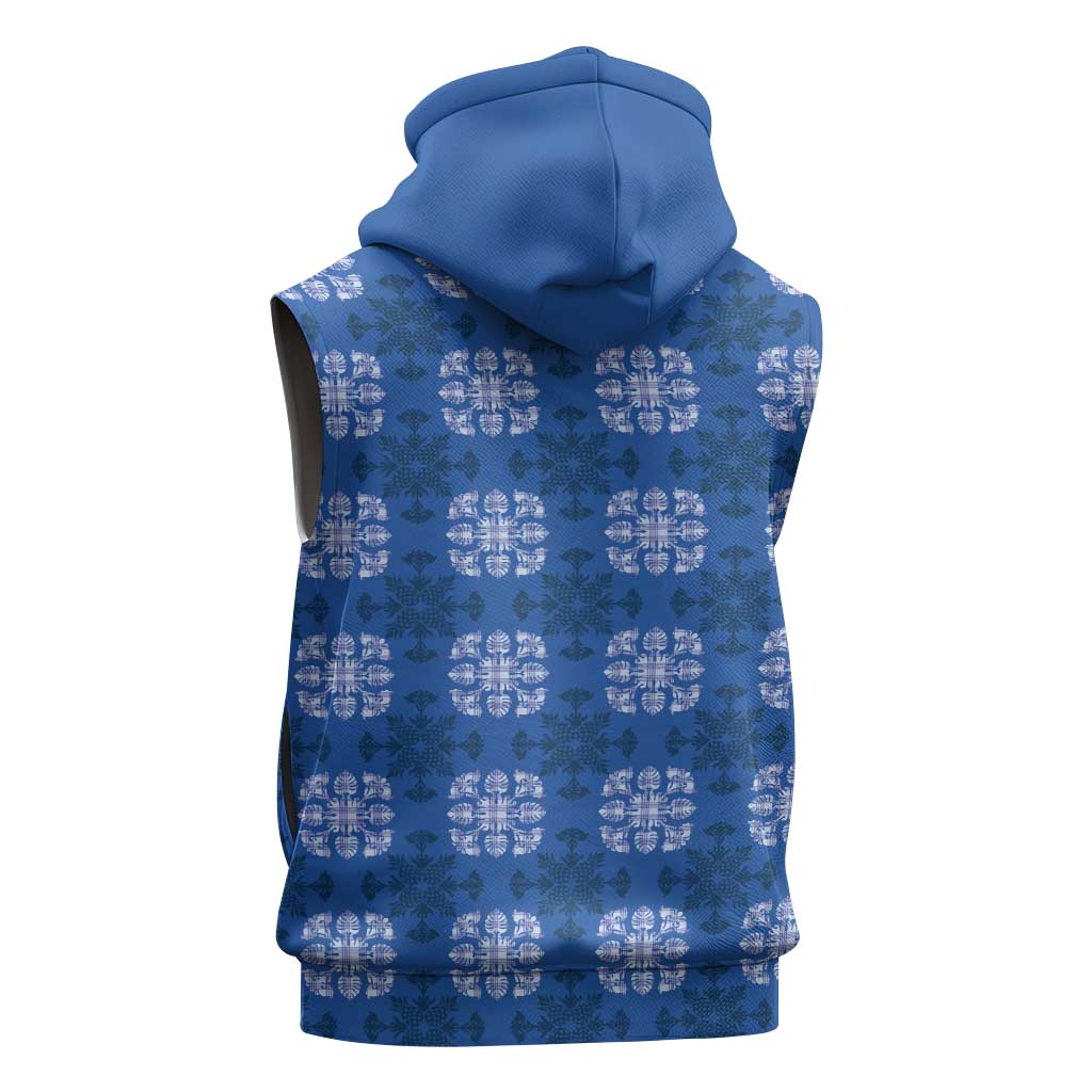 Royal Blue Hawaiian Quilt Sleeveless Hoodie Hawaii Pineapple Monstera Palaka Motifs LT14 - Polynesian Pride