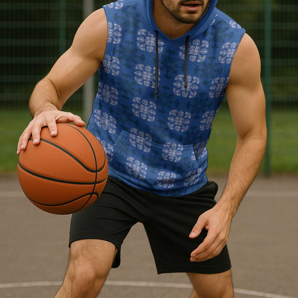 Royal Blue Hawaiian Quilt Sleeveless Hoodie Hawaii Pineapple Monstera Palaka Motifs LT14 - Polynesian Pride