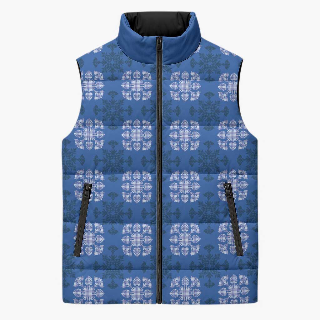 Royal Blue Hawaiian Quilt Sleeveless Puffer Jacket Hawaii Pineapple Monstera Palaka Motifs LT14 Unisex Royal Blue - Polynesian Pride