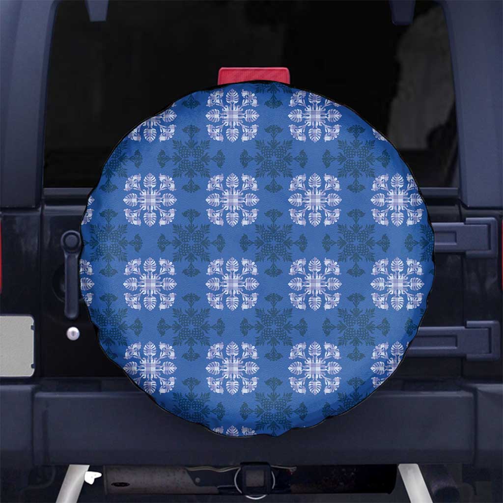 Royal Blue Hawaiian Quilt Spare Tire Cover Hawaii Pineapple Monstera Palaka Motifs LT14 No hole Royal Blue - Polynesian Pride