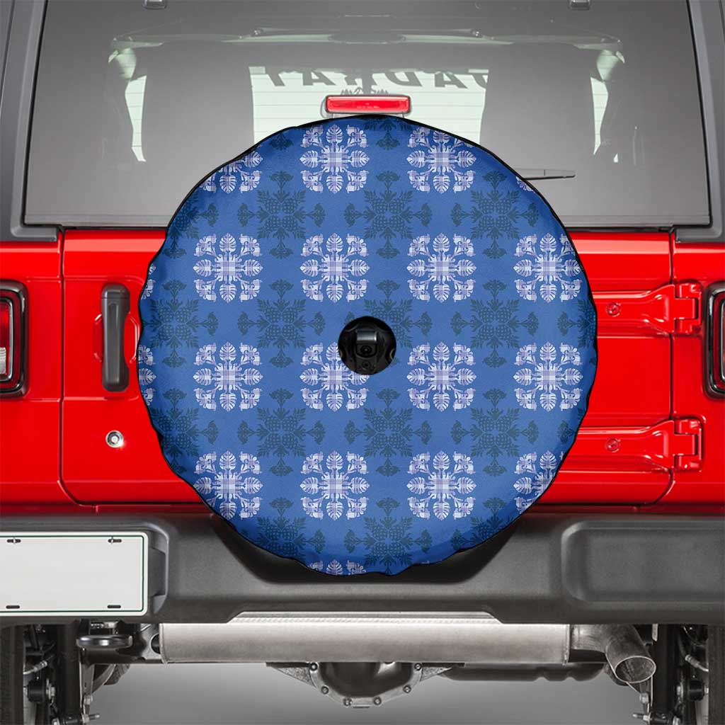 Royal Blue Hawaiian Quilt Spare Tire Cover Hawaii Pineapple Monstera Palaka Motifs LT14 - Polynesian Pride
