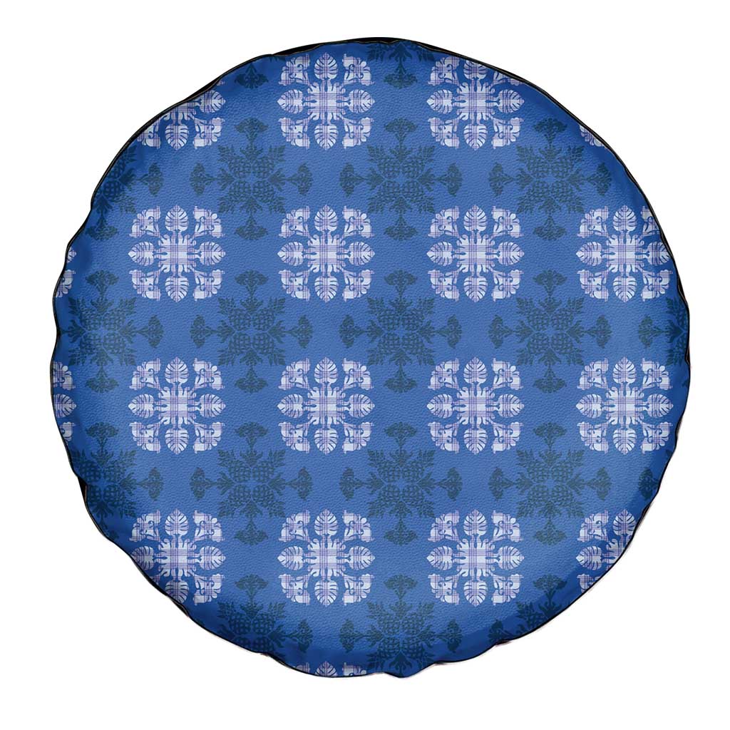 Royal Blue Hawaiian Quilt Spare Tire Cover Hawaii Pineapple Monstera Palaka Motifs LT14 - Polynesian Pride