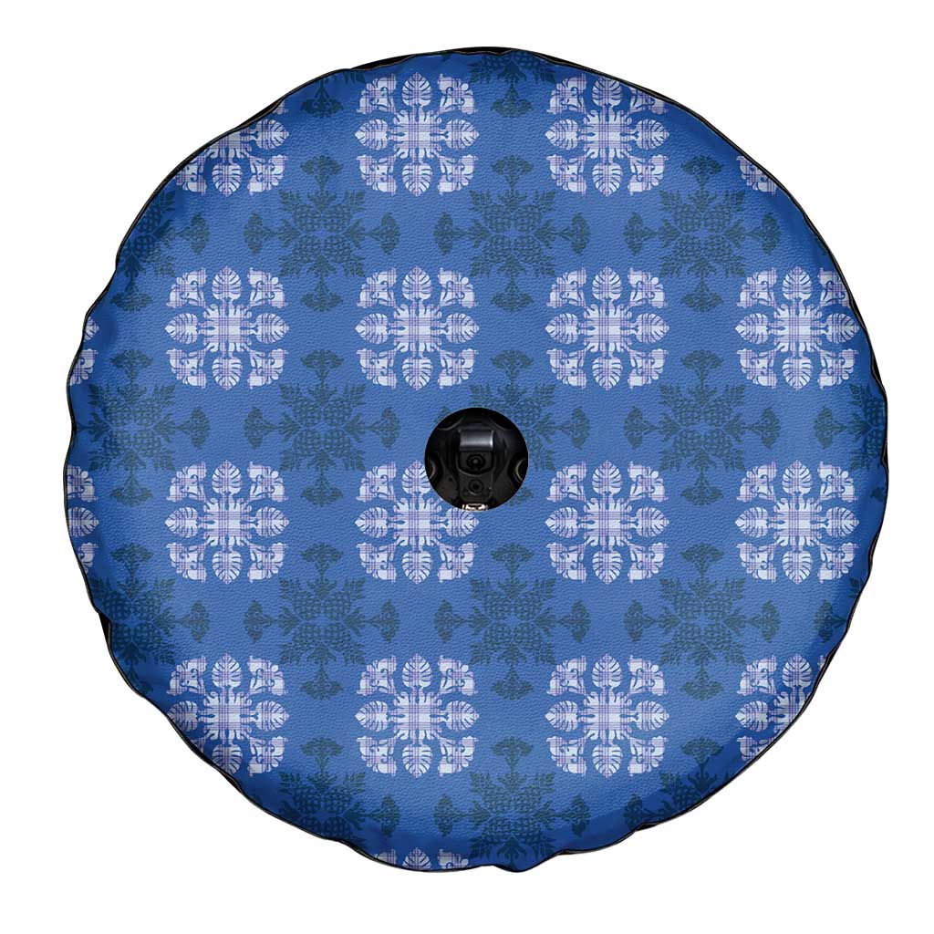 Royal Blue Hawaiian Quilt Spare Tire Cover Hawaii Pineapple Monstera Palaka Motifs LT14 - Polynesian Pride