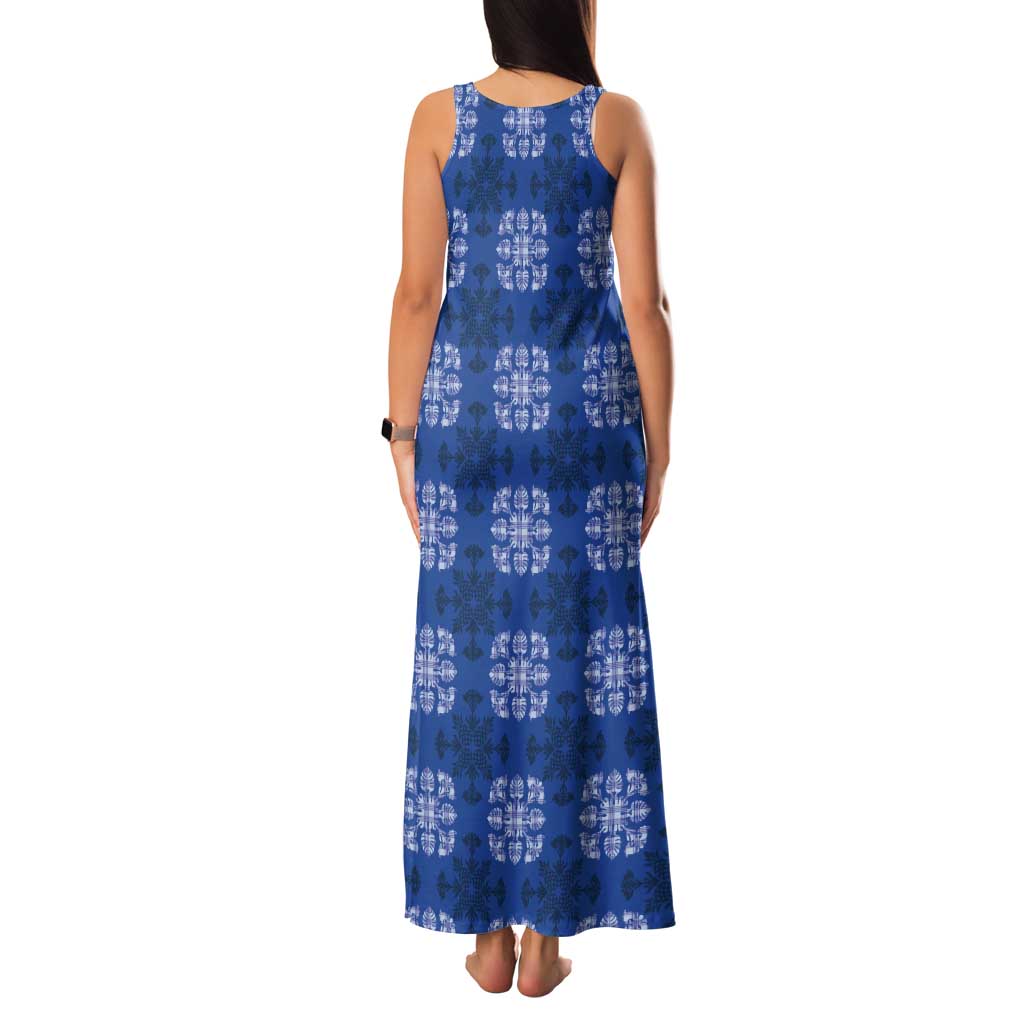 Royal Blue Hawaiian Quilt Tank Maxi Dress Hawaii Pineapple Monstera Palaka Motifs LT14 - Polynesian Pride