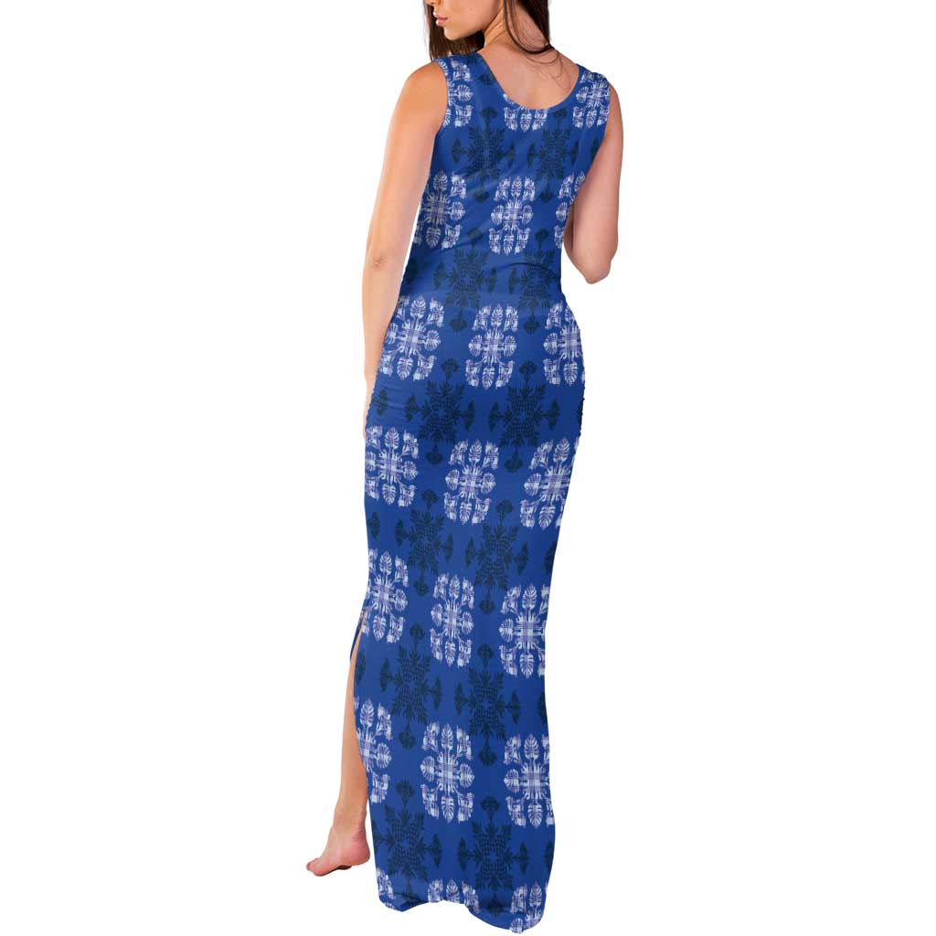 Royal Blue Hawaiian Quilt Tank Maxi Dress Hawaii Pineapple Monstera Palaka Motifs LT14 - Polynesian Pride