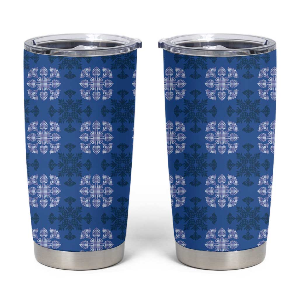 Royal Blue Hawaiian Quilt Tumbler Cup Hawaii Pineapple Monstera Palaka Motifs LT14 Royal Blue - Polynesian Pride