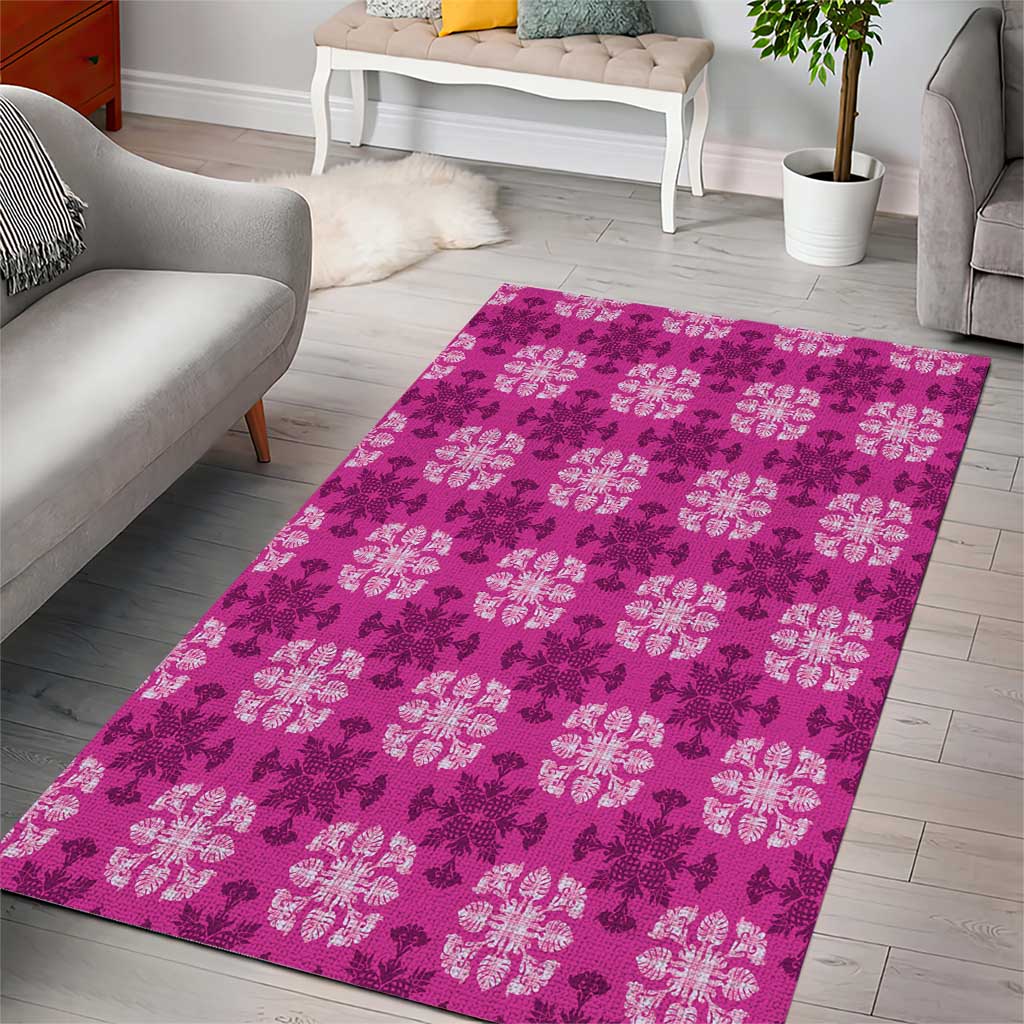 Pink Hawaiian Quilt Area Rug Hawaii Pineapple Monstera Palaka Motifs LT14 - Polynesian Pride