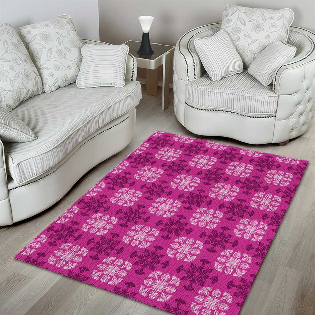 Pink Hawaiian Quilt Area Rug Hawaii Pineapple Monstera Palaka Motifs LT14 - Polynesian Pride