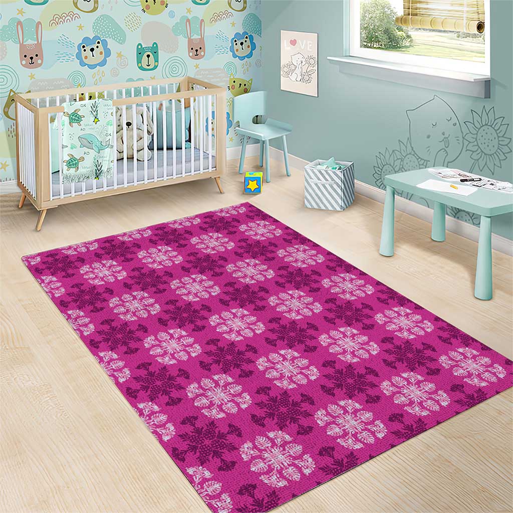 Pink Hawaiian Quilt Area Rug Hawaii Pineapple Monstera Palaka Motifs LT14 - Polynesian Pride