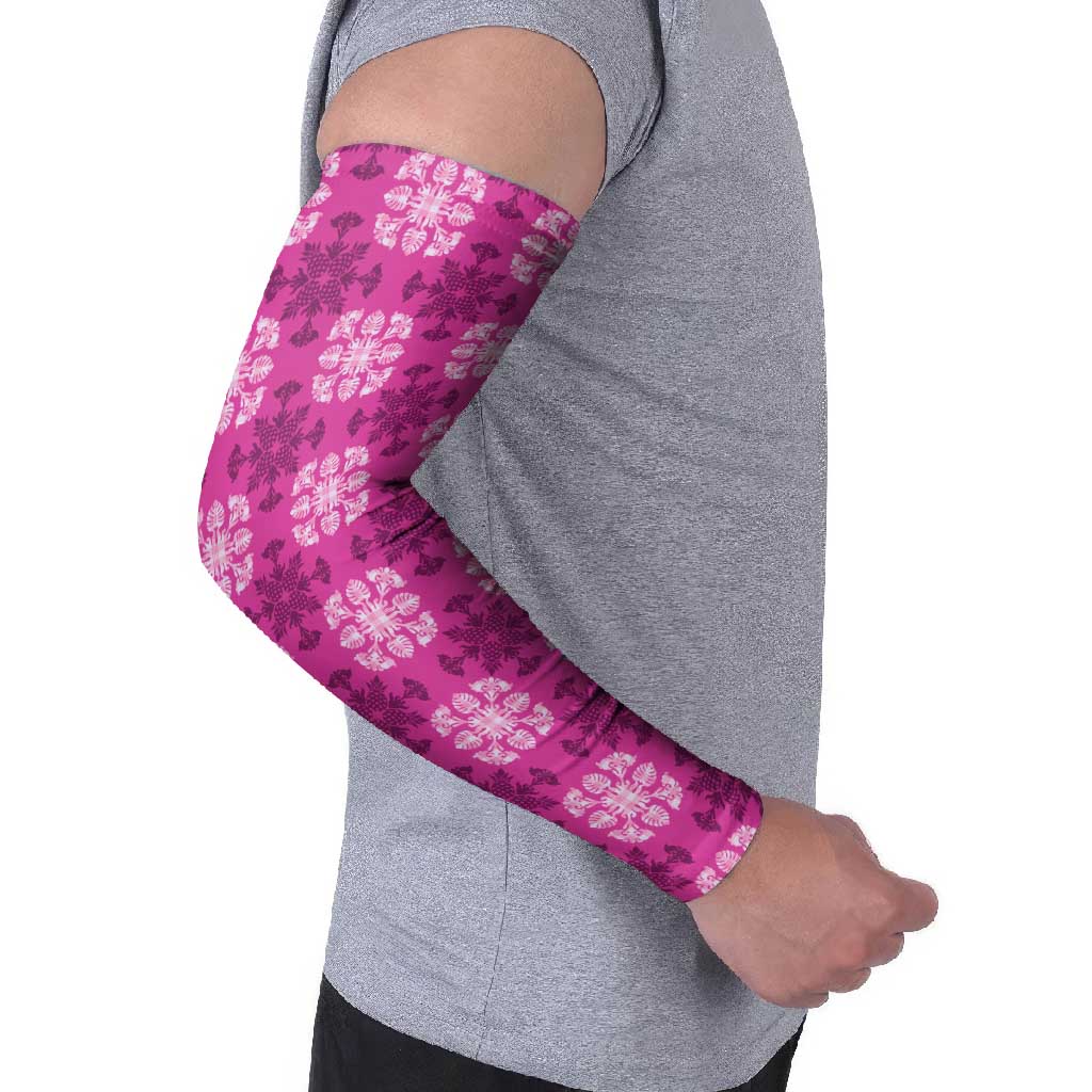 Pink Hawaiian Quilt Arm Sleeves Hawaii Pineapple Monstera Palaka Motifs LT14 - Polynesian Pride