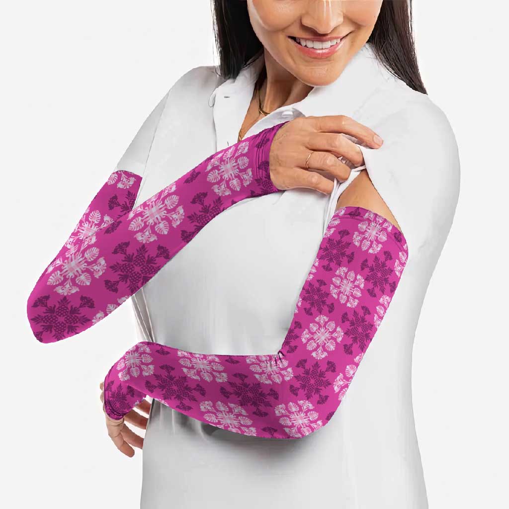 Pink Hawaiian Quilt Arm Sleeves Hawaii Pineapple Monstera Palaka Motifs LT14 - Polynesian Pride