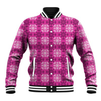Pink Hawaiian Quilt Baseball Jacket Hawaii Pineapple Monstera Palaka Motifs LT14 Unisex Pink - Polynesian Pride