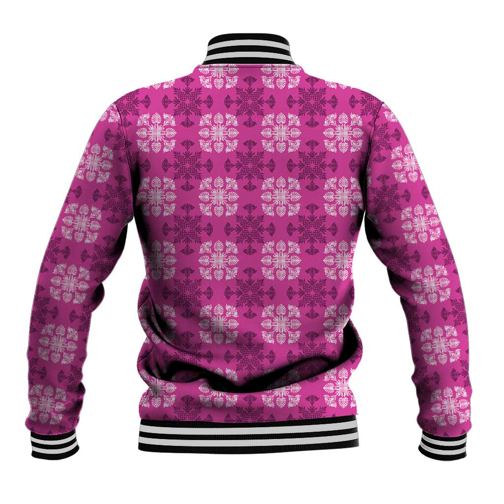 Pink Hawaiian Quilt Baseball Jacket Hawaii Pineapple Monstera Palaka Motifs LT14 - Polynesian Pride