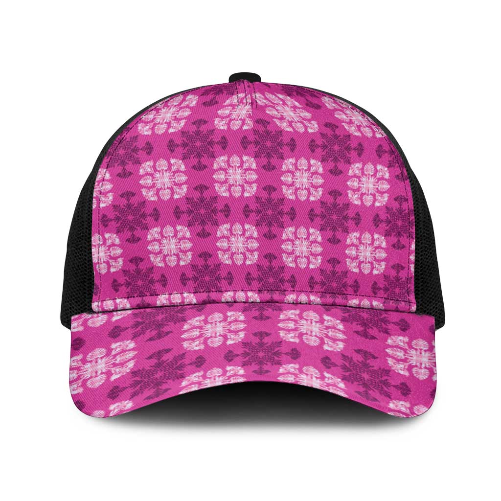 Pink Hawaiian Quilt Baseball Net Cap Hawaii Pineapple Monstera Palaka Motifs LT14 One Size Black Pink - Polynesian Pride