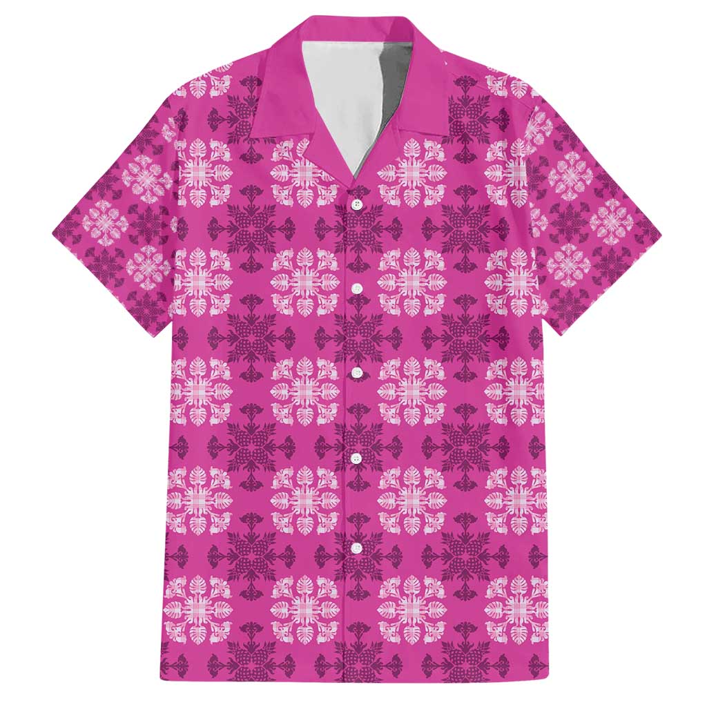 Pink Hawaiian Quilt Hawaiian Shirt Hawaii Pineapple Monstera Palaka Motifs LT14 Pink - Polynesian Pride
