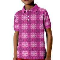 Pink Hawaiian Quilt Kid Polo Shirt Hawaii Pineapple Monstera Palaka Motifs LT14 Kid Pink - Polynesian Pride