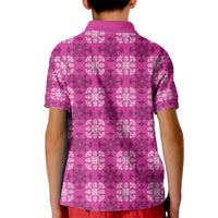 Pink Hawaiian Quilt Kid Polo Shirt Hawaii Pineapple Monstera Palaka Motifs LT14 - Polynesian Pride