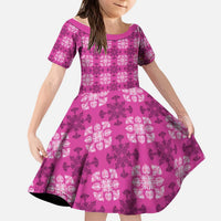Pink Hawaiian Quilt Kid Short Sleeve Dress Hawaii Pineapple Monstera Palaka Motifs LT14 KID Pink - Polynesian Pride