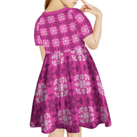 Pink Hawaiian Quilt Kid Short Sleeve Dress Hawaii Pineapple Monstera Palaka Motifs LT14 - Polynesian Pride