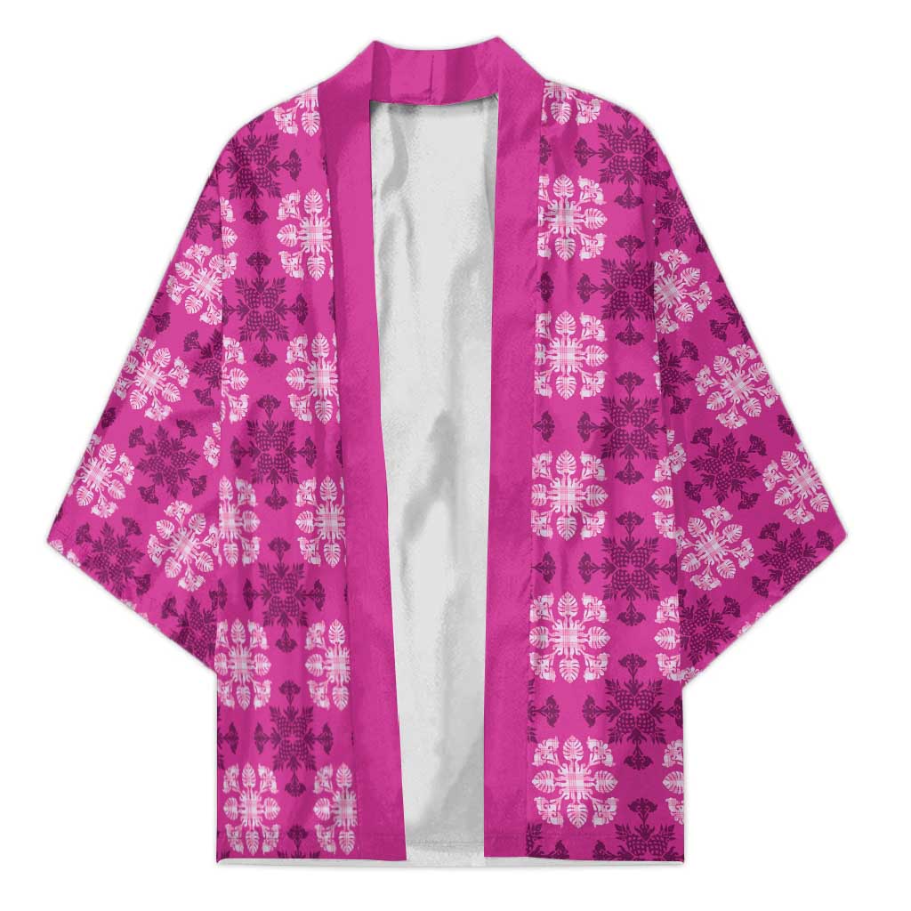 Pink Hawaiian Quilt Kimono Hawaii Pineapple Monstera Palaka Motifs LT14 Unisex Pink - Polynesian Pride