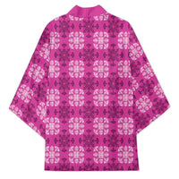 Pink Hawaiian Quilt Kimono Hawaii Pineapple Monstera Palaka Motifs LT14 - Polynesian Pride