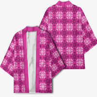 Pink Hawaiian Quilt Kimono Hawaii Pineapple Monstera Palaka Motifs LT14 - Polynesian Pride