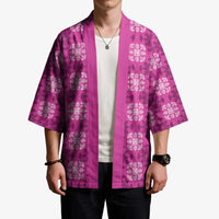 Pink Hawaiian Quilt Kimono Hawaii Pineapple Monstera Palaka Motifs LT14 - Polynesian Pride