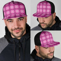 Pink Hawaiian Quilt Mesh Trucker Cap Hawaii Pineapple Monstera Palaka Motifs LT14 - Polynesian Pride