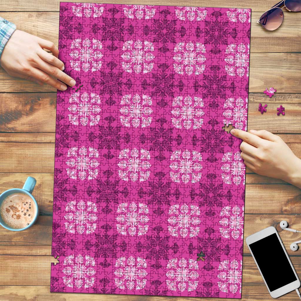 Pink Hawaiian Quilt Puzzle Hawaii Pineapple Monstera Palaka Motifs LT14 Pink - Polynesian Pride