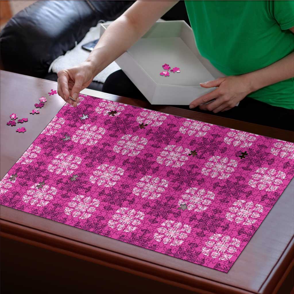 Pink Hawaiian Quilt Puzzle Hawaii Pineapple Monstera Palaka Motifs LT14 - Polynesian Pride