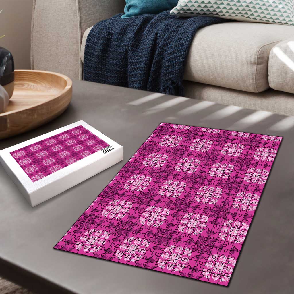 Pink Hawaiian Quilt Puzzle Hawaii Pineapple Monstera Palaka Motifs LT14 - Polynesian Pride
