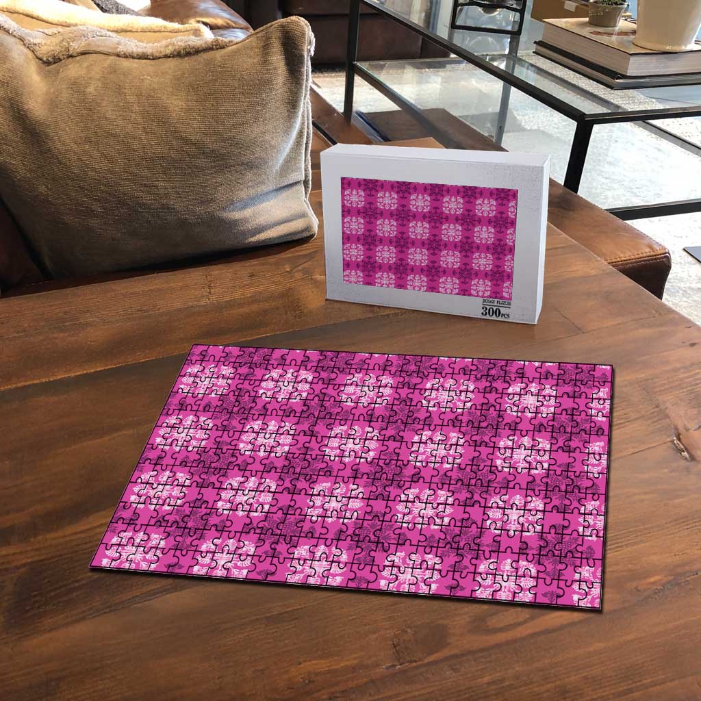 Pink Hawaiian Quilt Puzzle Hawaii Pineapple Monstera Palaka Motifs LT14 - Polynesian Pride