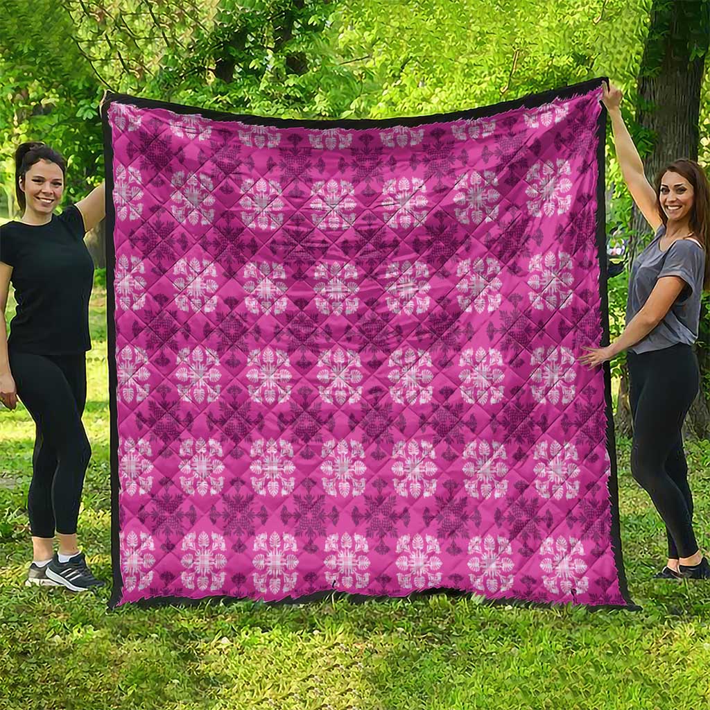 Pink Hawaiian Quilt Quilt Hawaii Pineapple Monstera Palaka Motifs LT14 - Polynesian Pride