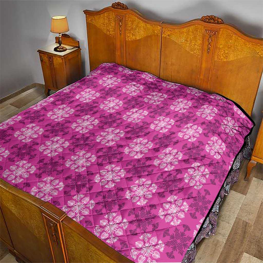 Pink Hawaiian Quilt Quilt Hawaii Pineapple Monstera Palaka Motifs LT14 - Polynesian Pride