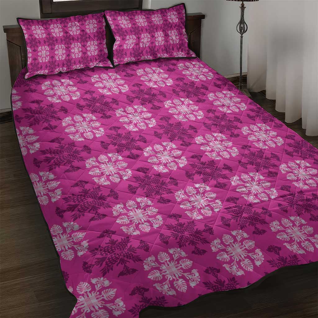 Pink Hawaiian Quilt Quilt Bed Set Hawaii Pineapple Monstera Palaka Motifs LT14 Pink - Polynesian Pride