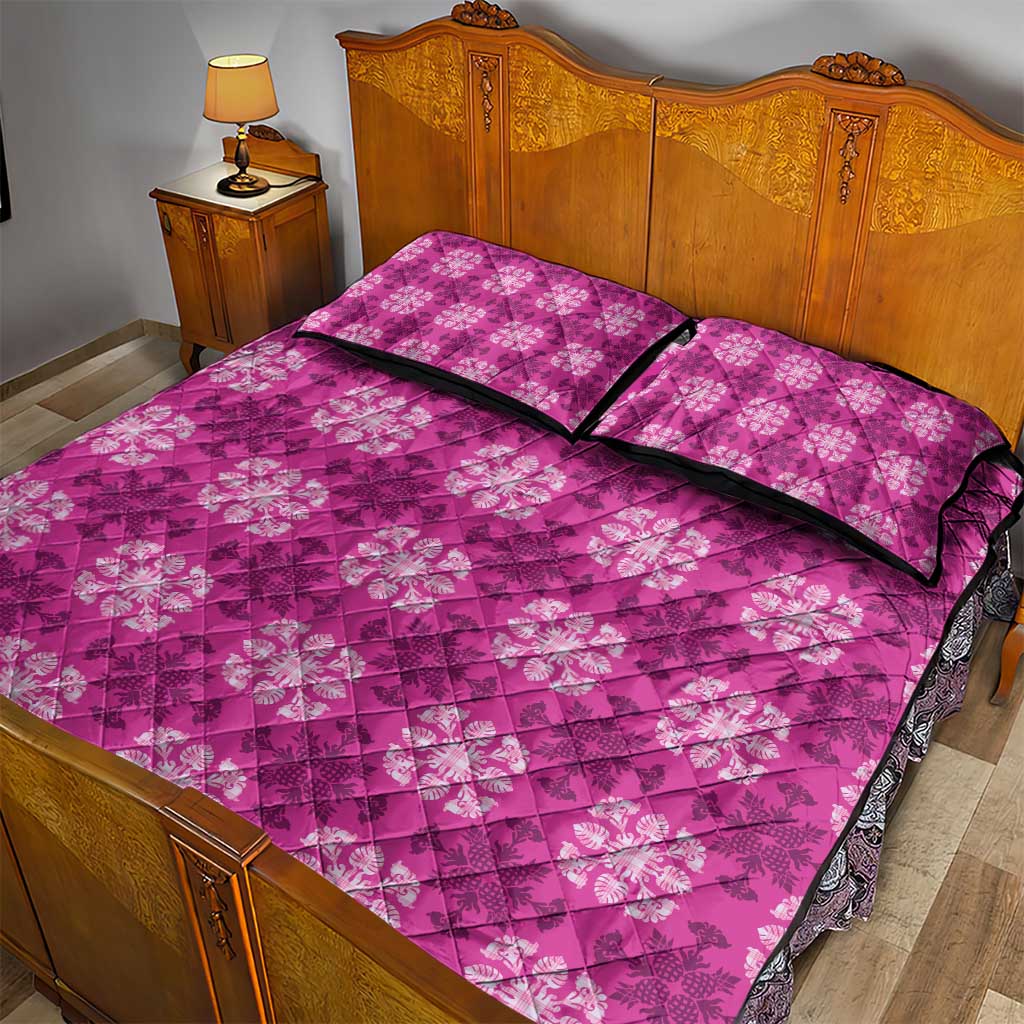 Pink Hawaiian Quilt Quilt Bed Set Hawaii Pineapple Monstera Palaka Motifs LT14 - Polynesian Pride