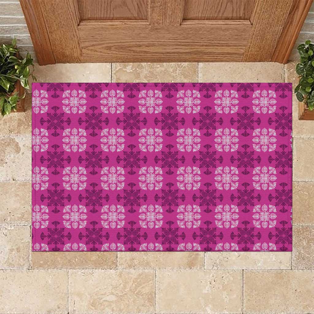 Pink Hawaiian Quilt Rubber Doormat Hawaii Pineapple Monstera Palaka Motifs LT14 Pink - Polynesian Pride
