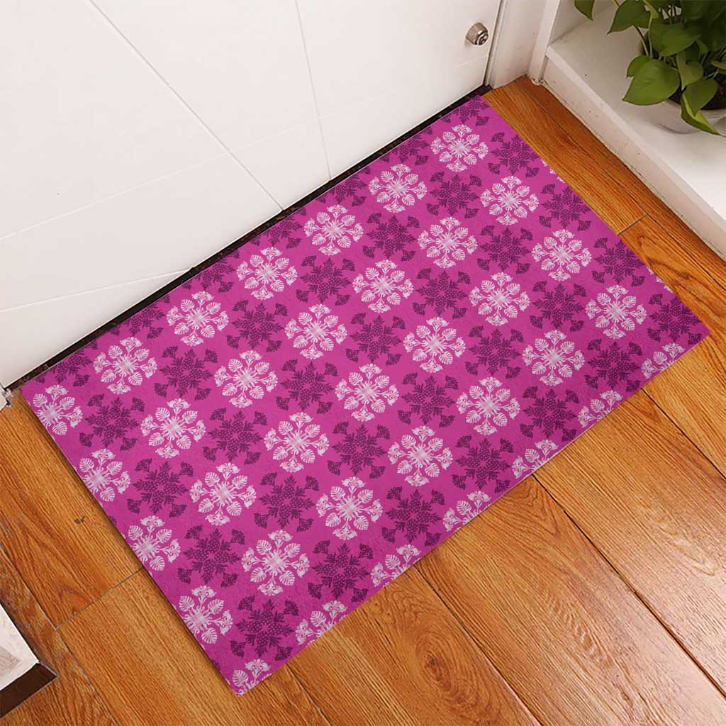 Pink Hawaiian Quilt Rubber Doormat Hawaii Pineapple Monstera Palaka Motifs LT14 - Polynesian Pride