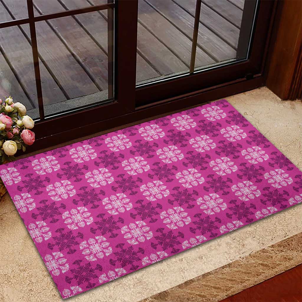 Pink Hawaiian Quilt Rubber Doormat Hawaii Pineapple Monstera Palaka Motifs LT14 - Polynesian Pride