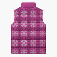Pink Hawaiian Quilt Sleeveless Puffer Jacket Hawaii Pineapple Monstera Palaka Motifs LT14 - Polynesian Pride