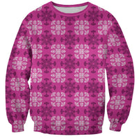 Pink Hawaiian Quilt Sweatshirt Hawaii Pineapple Monstera Palaka Motifs LT14 Unisex Pink - Polynesian Pride
