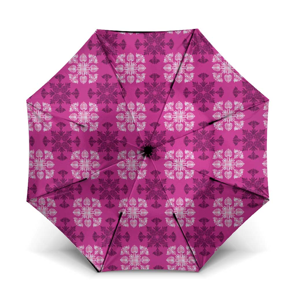 Pink Hawaiian Quilt Umbrella Hawaii Pineapple Monstera Palaka Motifs LT14 One Size Folded 11.42 inch Opened Diameter 37.4 inch Pink - Polynesian Pride