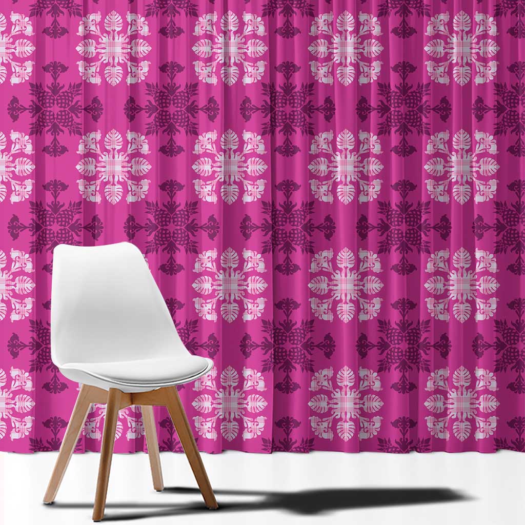 Pink Hawaiian Quilt Window Curtain Hawaii Pineapple Monstera Palaka Motifs LT14 - Polynesian Pride