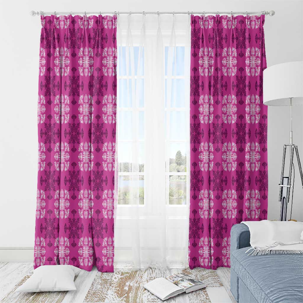 Pink Hawaiian Quilt Window Curtain Hawaii Pineapple Monstera Palaka Motifs LT14 - Polynesian Pride