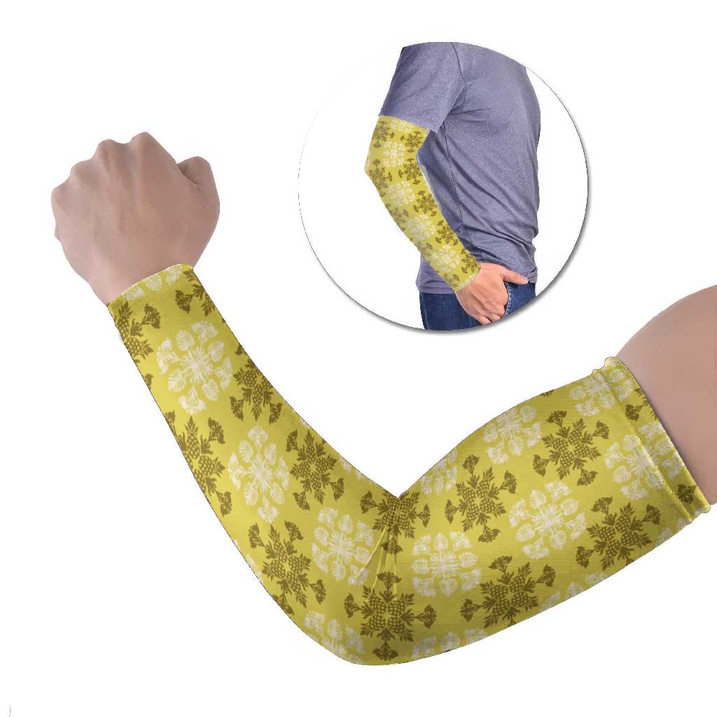 Yellow Hawaiian Quilt Arm Sleeves Hawaii Pineapple Monstera Palaka Motifs LT14 Set of 2 Yellow - Polynesian Pride