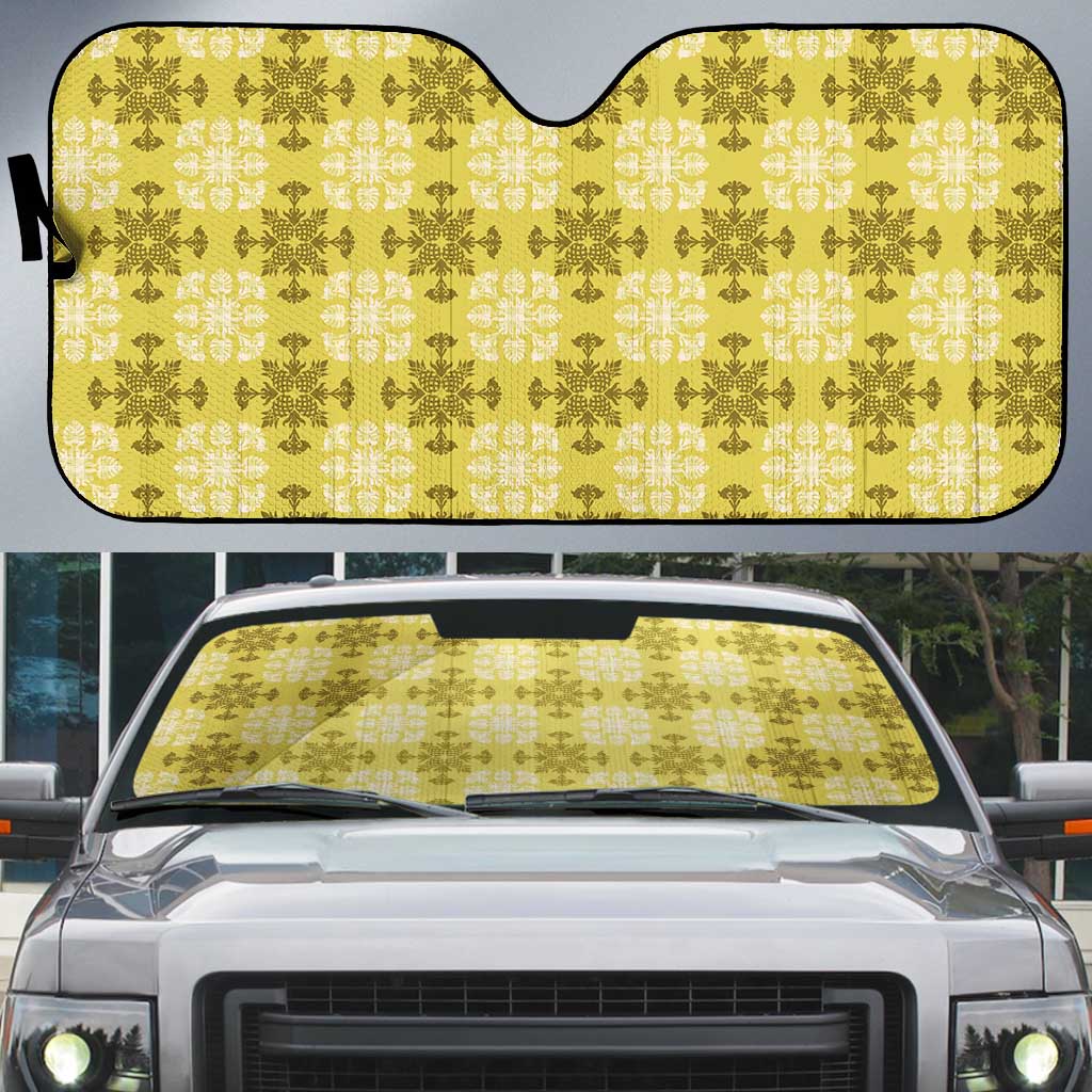 Yellow Hawaiian Quilt Auto Sun Shade Hawaii Pineapple Monstera Palaka Motifs LT14 Yellow - Polynesian Pride