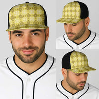 Yellow Hawaiian Quilt Baseball Net Cap Hawaii Pineapple Monstera Palaka Motifs LT14 - Polynesian Pride